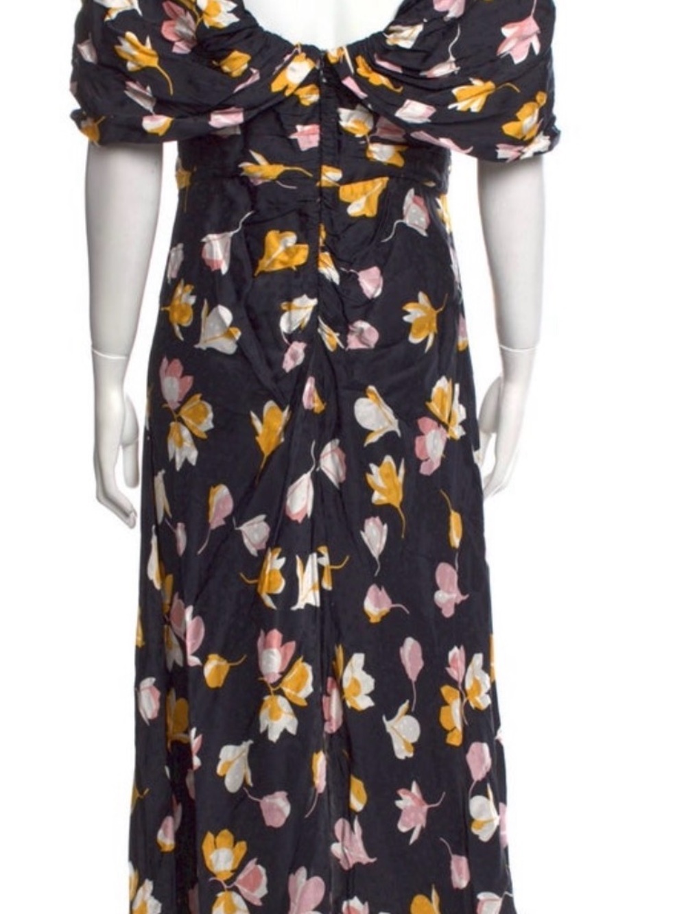 Self-Portrait Black Off-Shoulder Maxi Dress with Pink & Yellow Floral Print